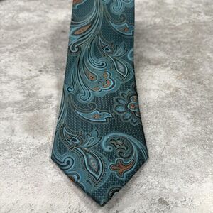 Brand Q Tie Mens One Size Blue Paisley Microfiber Classic Hand Made Necktie
